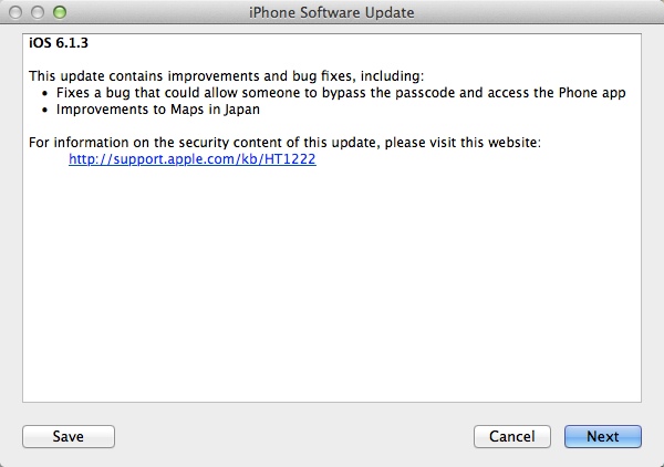 Apple iOS 6.1.3 Update